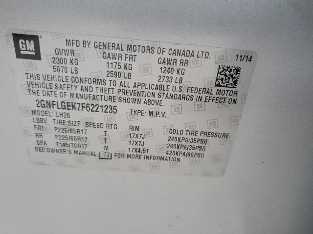 2GNFLGEK7F6221235 - 2015 CHEVROLET EQUINOX LT SILVER photo 13