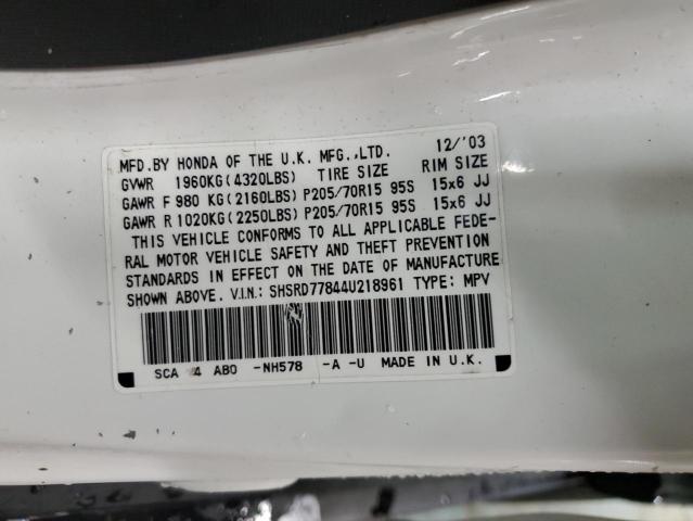 SHSRD77844U218961 - 2004 HONDA CR-V EX WHITE photo 13