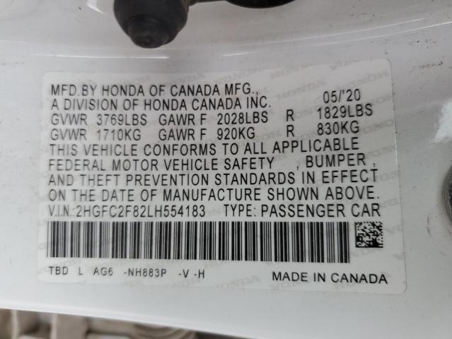 2HGFC2F82LH554183 - 2020 HONDA CIVIC SPORT 白色 照片 13