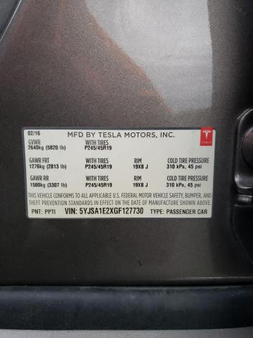 5YJSA1E2XGF127730 - 2016 TESLA MODEL S Թուխ լուսանկար 12