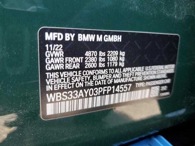 WBS33AY03PFP14557 - 2023 BMW M3 COMPETITION GREEN photo 12