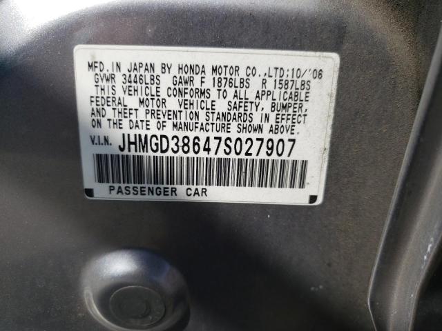JHMGD38647S027907 - 2007 HONDA FIT S 银色 照片 12