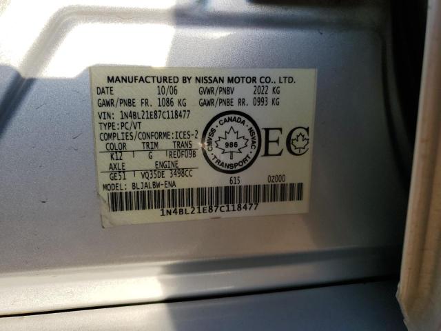 1N4BL21E87C118477 - 2007 NISSAN ALTIMA 3.5SE SILVER photo 13