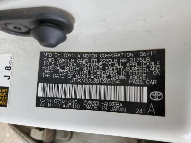 JTDKN3DU3B1385754 - 2011 TOYOTA PRIUS PRIM 白色 照片 12