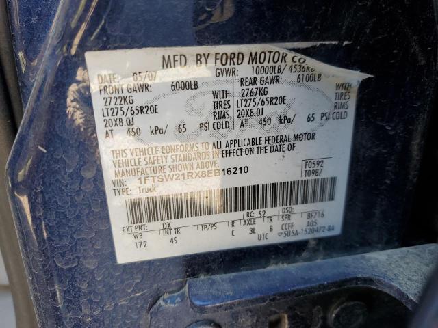 1FTSW21RX8EB16210 - 2008 FORD F250 SUPER DUTY BLUE photo 12