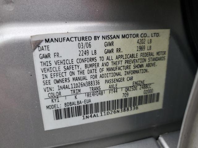 1N4AL11D26N388336 - 2006 NISSAN ALTIMA S SILVER photo 12