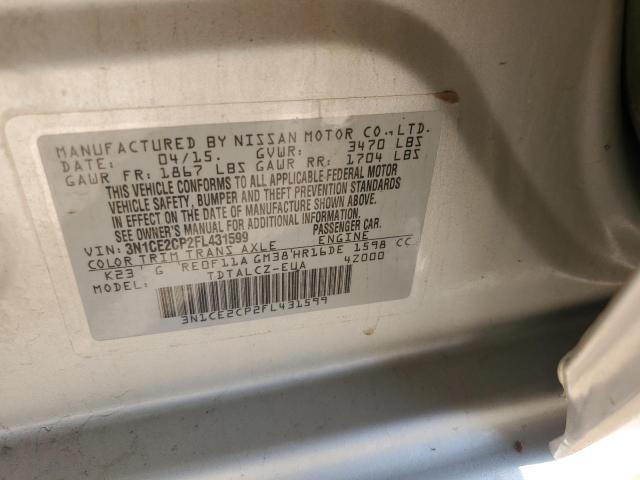 3N1CE2CP2FL431599 - 2015 NISSAN VERSA NOTE S SILVER photo 12