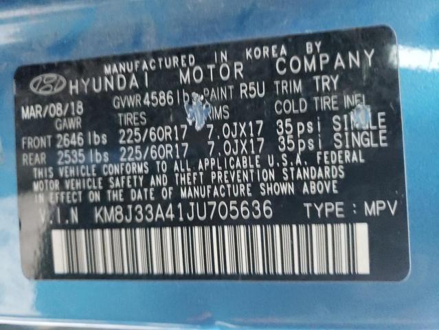 KM8J33A41JU705636 - 2018 HYUNDAI TUCSON SEL BLUE photo 13