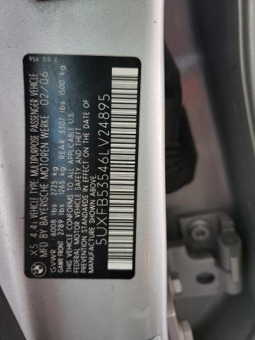 5UXFB53546LV24895 - 2006 BMW X5 4.4I SILVER photo 12