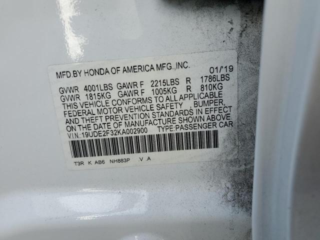 19UDE2F32KA002900 - 2019 ACURA ILX WHITE photo 13