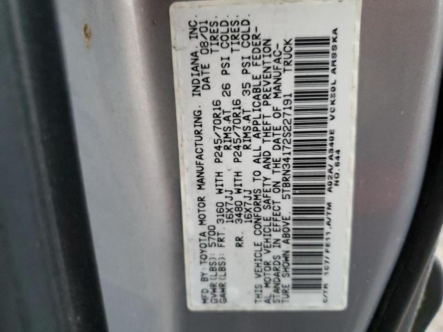 5TBRN34172S227191 - 2002 TOYOTA TUNDRA ACCESS CAB SR5 SILVER photo 12