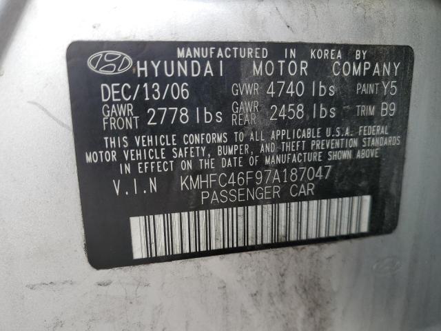 KMHFC46F97A187047 - 2007 HYUNDAI AZERA SE SILVER photo 12