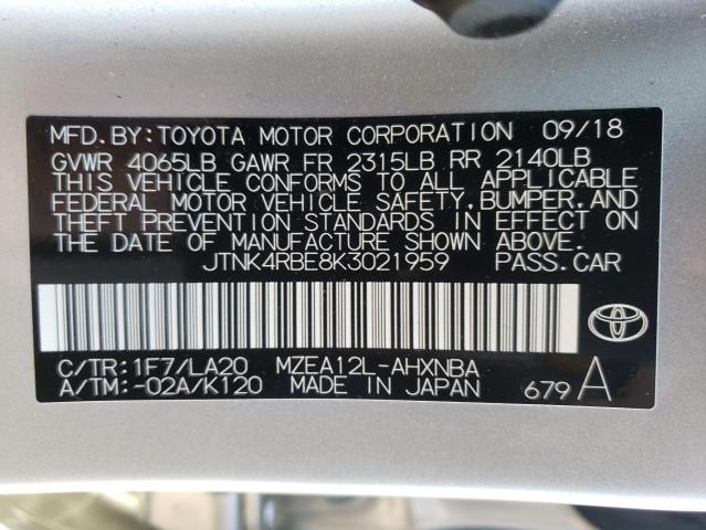 JTNK4RBE8K3021959 - 2019 TOYOTA COROLLA SE SILVER photo 12