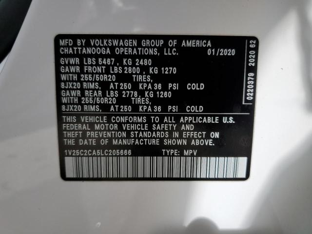 1V25C2CA5LC205666 - 2020 VOLKSWAGEN ATLAS CROS SE თეთრი ფოტო 13