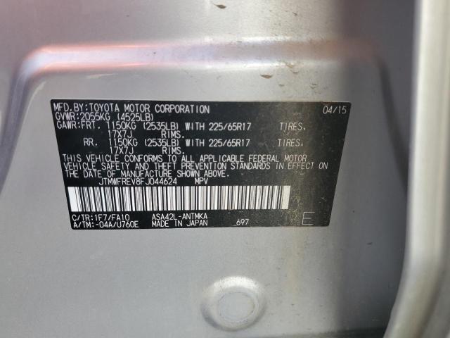 JTMWFREV8FJ044624 - 2015 TOYOTA RAV4 XLE SILVER photo 13