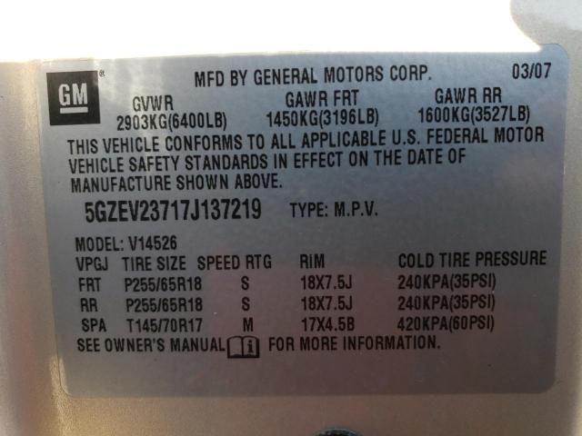 5GZEV23717J137219 - 2007 SATURN OUTLOOK XR BEIGE photo 13