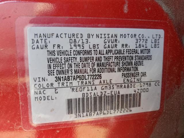 3N1AB7AP6DL772226 - 2013 NISSAN SENTRA S 红色 照片 12