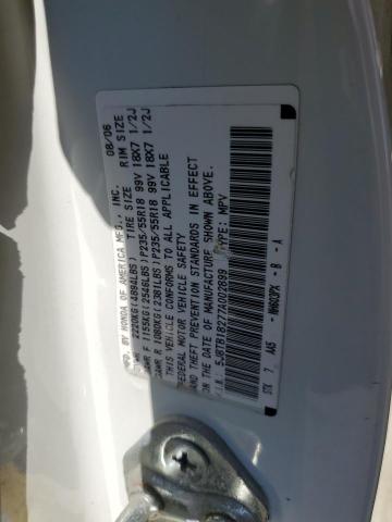 5J8TB18277A002899 - 2007 ACURA RDX WHITE photo 12