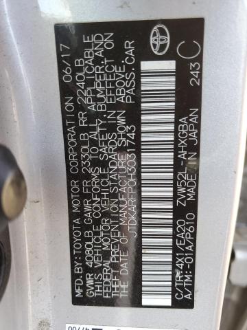 JTDKARFP0H3031743 - 2017 TOYOTA PRIUS PRIM 银色 照片 13