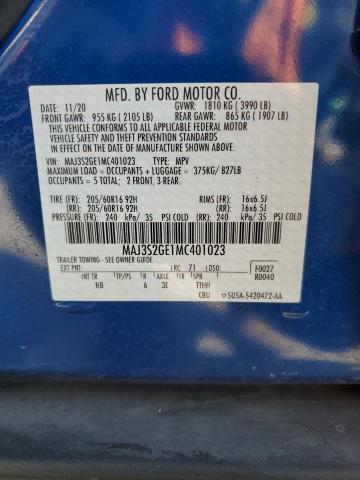 MAJ3S2GE1MC401023 - 2021 FORD ECOSPORT SE BLUE photo 12