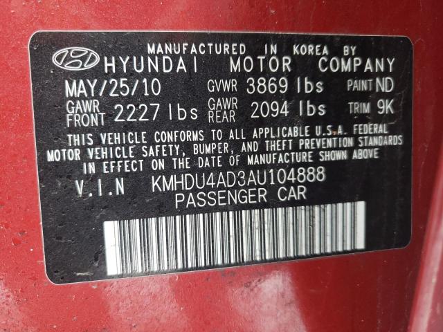 KMHDU4AD3AU104888 - 2010 HYUNDAI ELANTRA BLUE RED photo 13