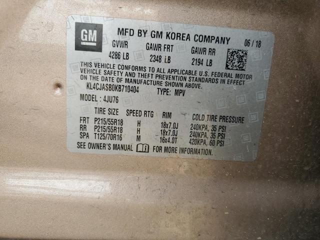 KL4CJASB0KB710404 - 2019 BUICK ENCORE PREFERRED Алтын фото 12