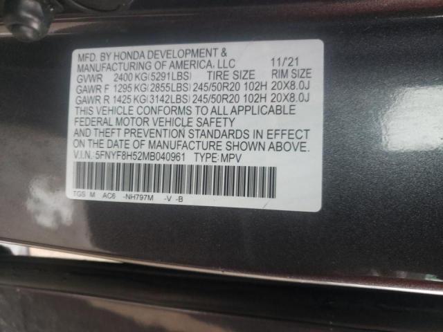 5FNYF8H52MB040961 - 2021 HONDA PASSPORT EXL Gris foto 14