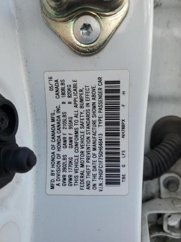2HGFC1F75GH646413 - 2016 HONDA CIVIC EXL თეთრი ფოტო 12