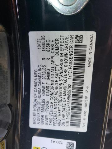 2HGFE2F53NH609792 - 2022 HONDA CIVIC SPORT 黑色 照片 13