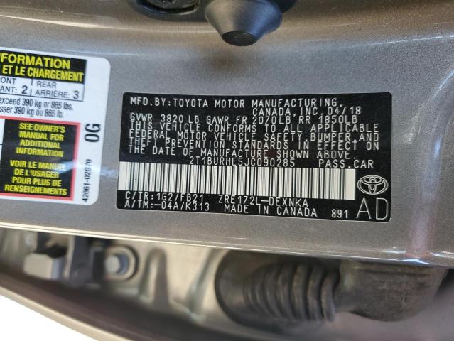 2T1BURHE5JC090285 - 2018 TOYOTA COROLLA L GRAY photo 12