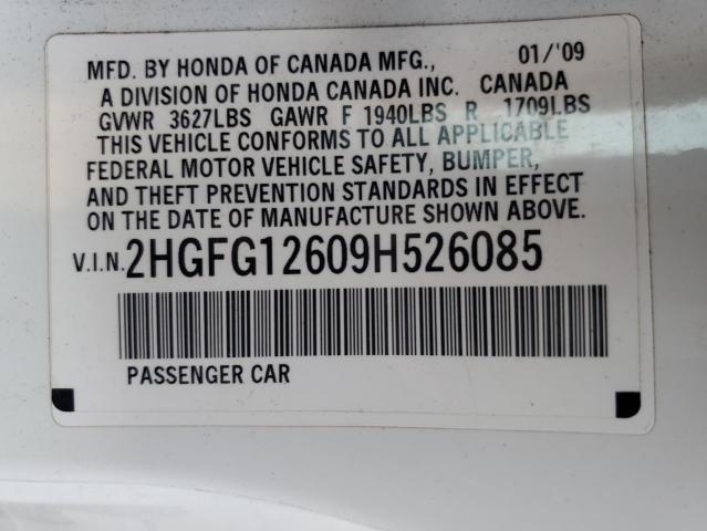 2HGFG12609H526085 - 2009 HONDA CIVIC LX WHITE photo 13