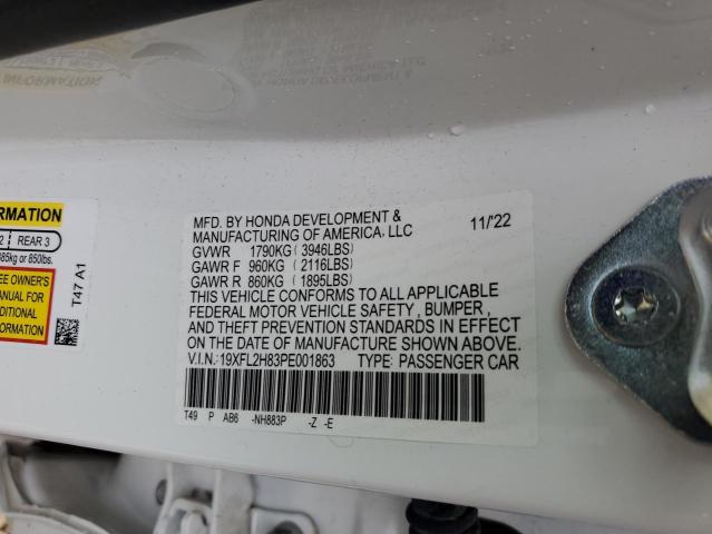 19XFL2H83PE001863 - 2023 HONDA CIVIC SPORT 白色 照片 12