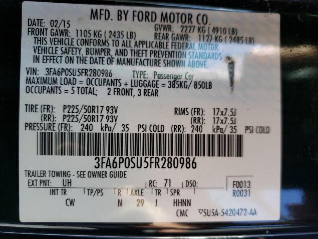 3FA6P0SU5FR280986 - 2015 FORD FUSION TITANIUM PHEV BLACK photo 13