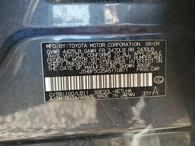 JTHBF5C25A5110871 - 2010 LEXUS IS 250 SILVER photo 12