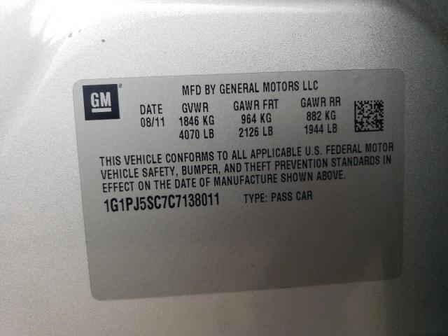 1G1PJ5SC7C7138011 - 2012 CHEVROLET CRUZE ECO SILVER photo 12