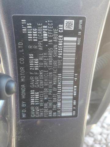 JHMFC1F78JX042256 - 2018 HONDA CIVIC EXL ვერცხლისფერი ფოტო 12