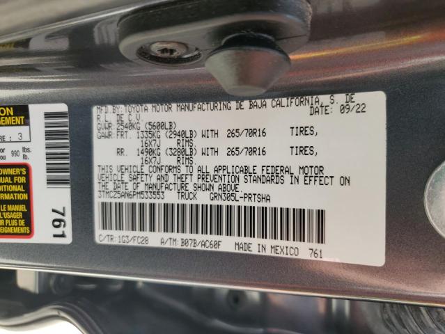 3TMCZ5AN6PM533553 - 2023 TOYOTA TACOMA DOUBLE CAB 石墨色 照片 12
