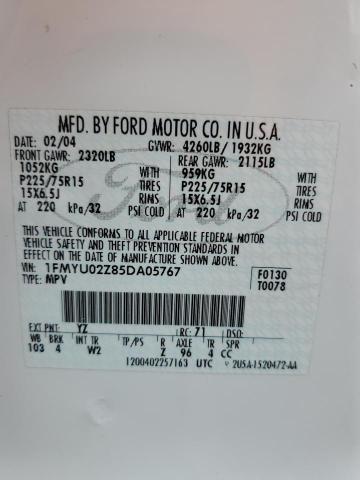 1FMYU02Z85DA05767 - 2005 FORD ESCAPE XLS WHITE photo 12