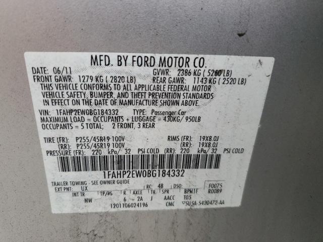 1FAHP2EW0BG184332 - 2011 FORD TAURUS SEL SILVER photo 13