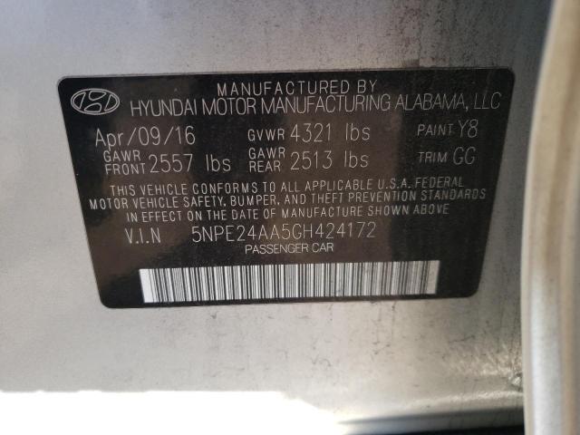 5NPE24AA5GH424172 - 2016 HYUNDAI SONATA ECO SILVER photo 12