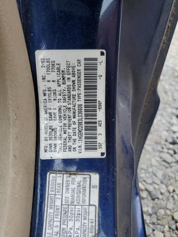 1HGEM22983L036606 - 2003 HONDA CIVIC EX BLUE photo 12