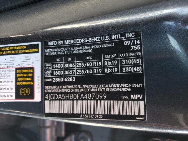 4JGDA5HB0FA487099 - 2015 MERCEDES-BENZ ML 350 4MATIC BLUE photo 13