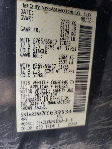 5N1AR1NB7CC639534 - 2012 NISSAN PATHFINDER S CHARCOAL photo 13