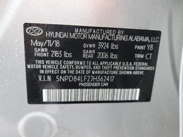 5NPD84LF2JH362417 - 2018 HYUNDAI ELANTRA SEL SILVER photo 13