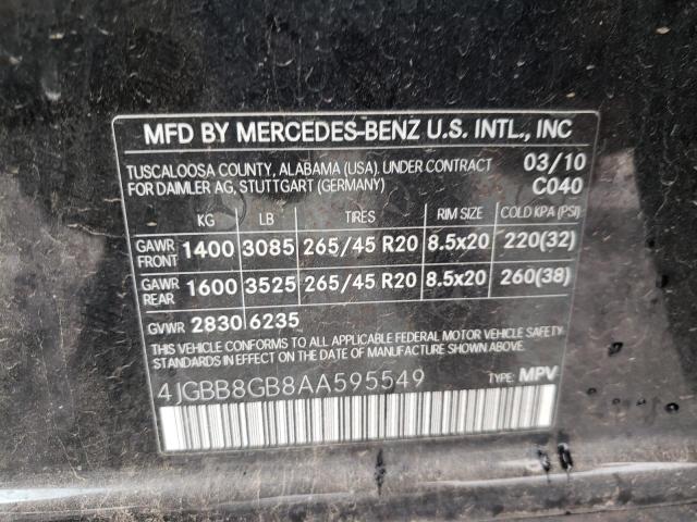 4JGBB8GB8AA595549 - 2010 MERCEDES-BENZ ML 350 4MATIC BLACK photo 13