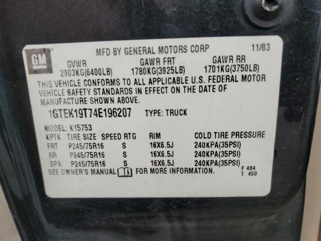 1GTEK19T74E196207 - 2004 GMC NEW SIERRA K1500 CHARCOAL photo 12