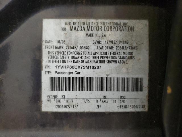 1YVHP80CX75M18287 - 2007 MAZDA 6 I TEAL photo 12