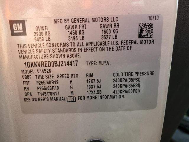 1GNKVLED0CJ231588 - 2012 CHEVROLET TRAVERSE LTZ GOLD photo 12