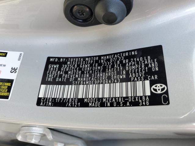 5YFB4MDE9PP064743 - 2023 TOYOTA COROLLA LE SILVER photo 12