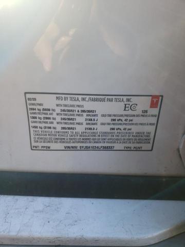 5YJSA1E24LF368337 - 2020 TESLA MODEL S Սպիտակ լուսանկար 13